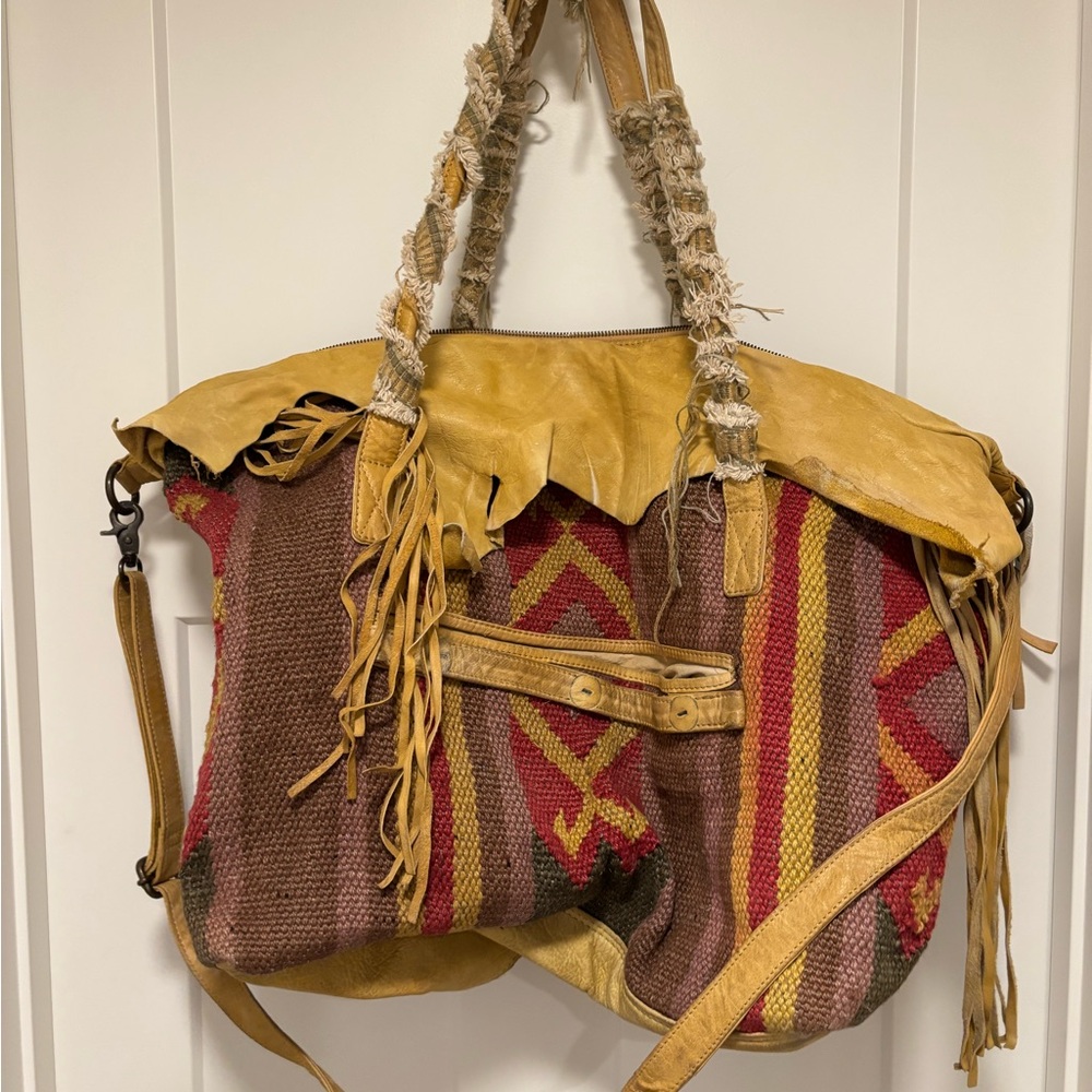 Free People Yellow and Brown Boho Shoulder Bag